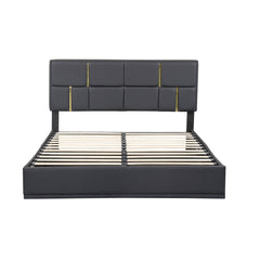 Bellemave® Queen Size Upholstered Platform Bed with Hydraulic Storage System,Storage Ottoman with Metal Legs,Black - Bellemave
