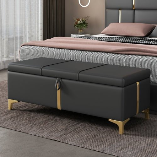 Bellemave® Queen Size Upholstered Platform Bed with Hydraulic Storage System,Storage Ottoman with Metal Legs,Black - Bellemave