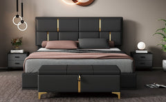 Bellemave® Queen Size Upholstered Platform Bed with Hydraulic Storage System,Storage Ottoman with Metal Legs,Black - Bellemave