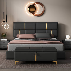 Bellemave® Queen Size Upholstered Platform Bed with Hydraulic Storage System,Storage Ottoman with Metal Legs,Black - Bellemave