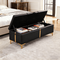 Bellemave® Queen Size Upholstered Platform Bed with Hydraulic Storage System,Storage Ottoman with Metal Legs,Black - Bellemave