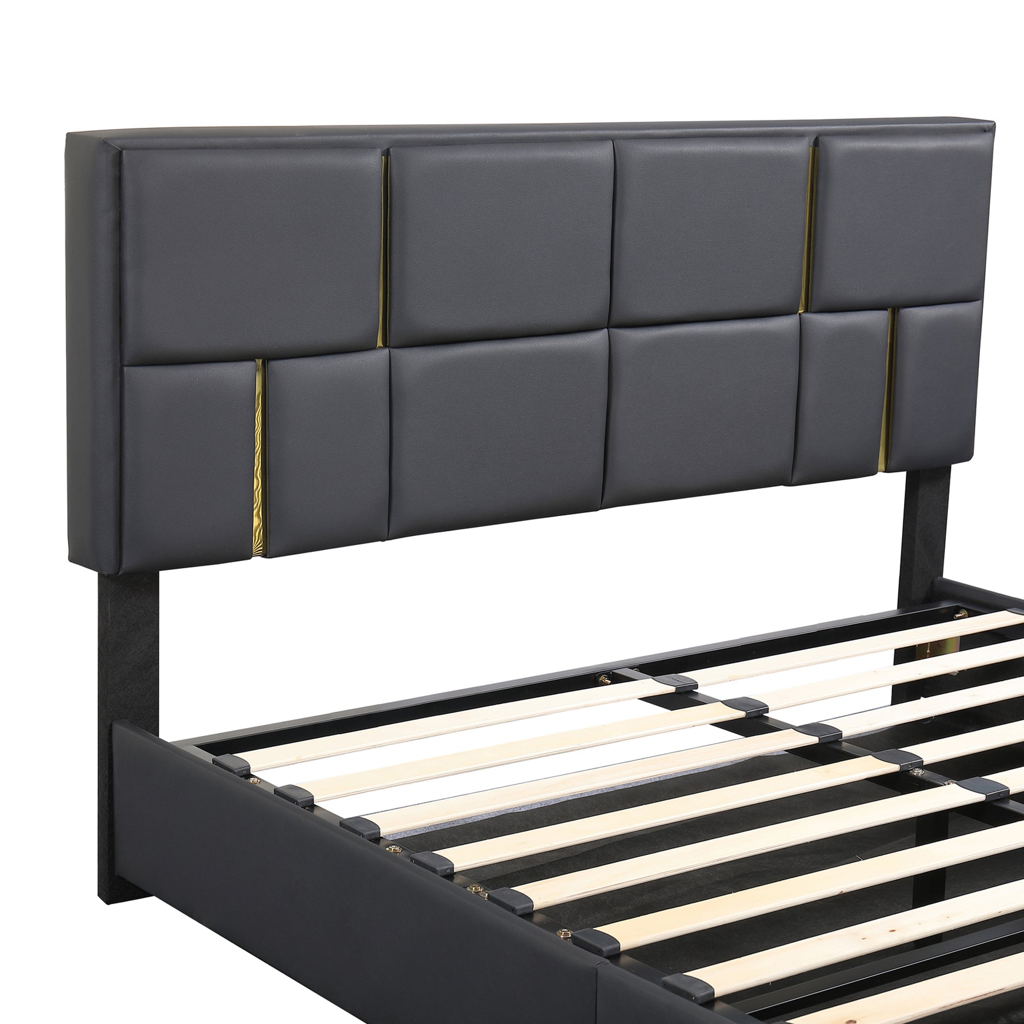 Bellemave® Queen Size Upholstered Platform Bed with Hydraulic Storage System,Storage Ottoman with Metal Legs,Black - Bellemave
