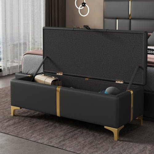 Bellemave® Queen Size Upholstered Platform Bed with Hydraulic Storage System,Storage Ottoman with Metal Legs,Black - Bellemave