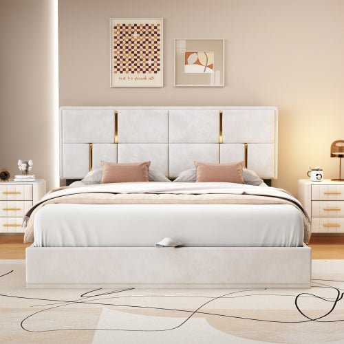 Bellemave® Queen Size Upholstered Platform Bed with Hydraulic Storage System,Storage Ottoman with Metal Legs,Black - Bellemave