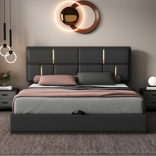 Bellemave® Queen Size Upholstered Platform Bed with Hydraulic Storage System,Storage Ottoman with Metal Legs,Black - Bellemave
