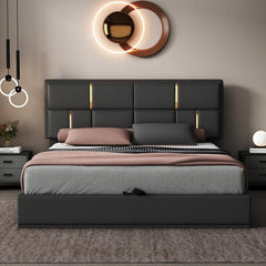 Bellemave® Queen Size Upholstered Platform Bed with Hydraulic Storage System,Storage Ottoman with Metal Legs,Black - Bellemave