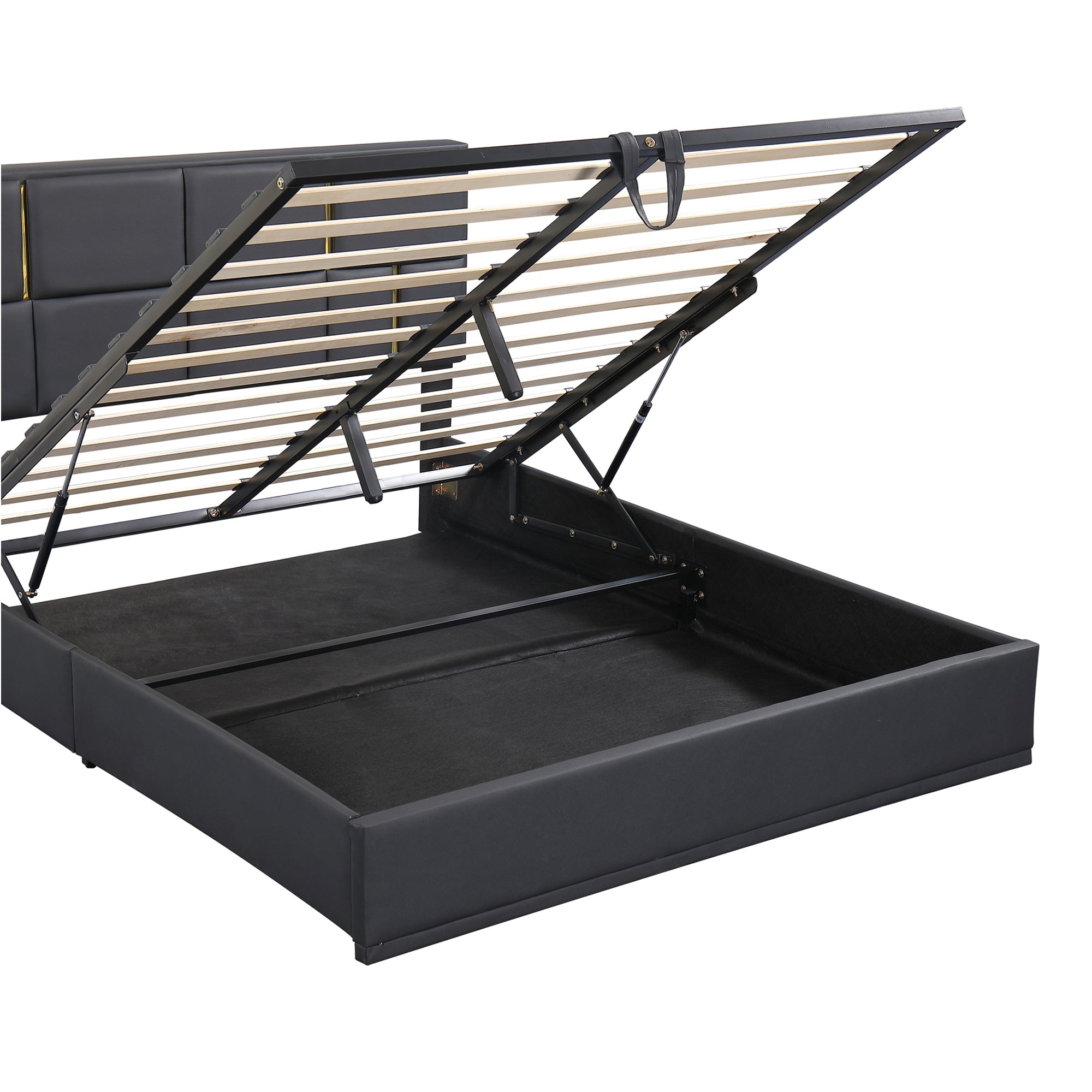 Bellemave® Queen Size Upholstered Platform Bed with Hydraulic Storage System,Storage Ottoman with Metal Legs,Black - Bellemave