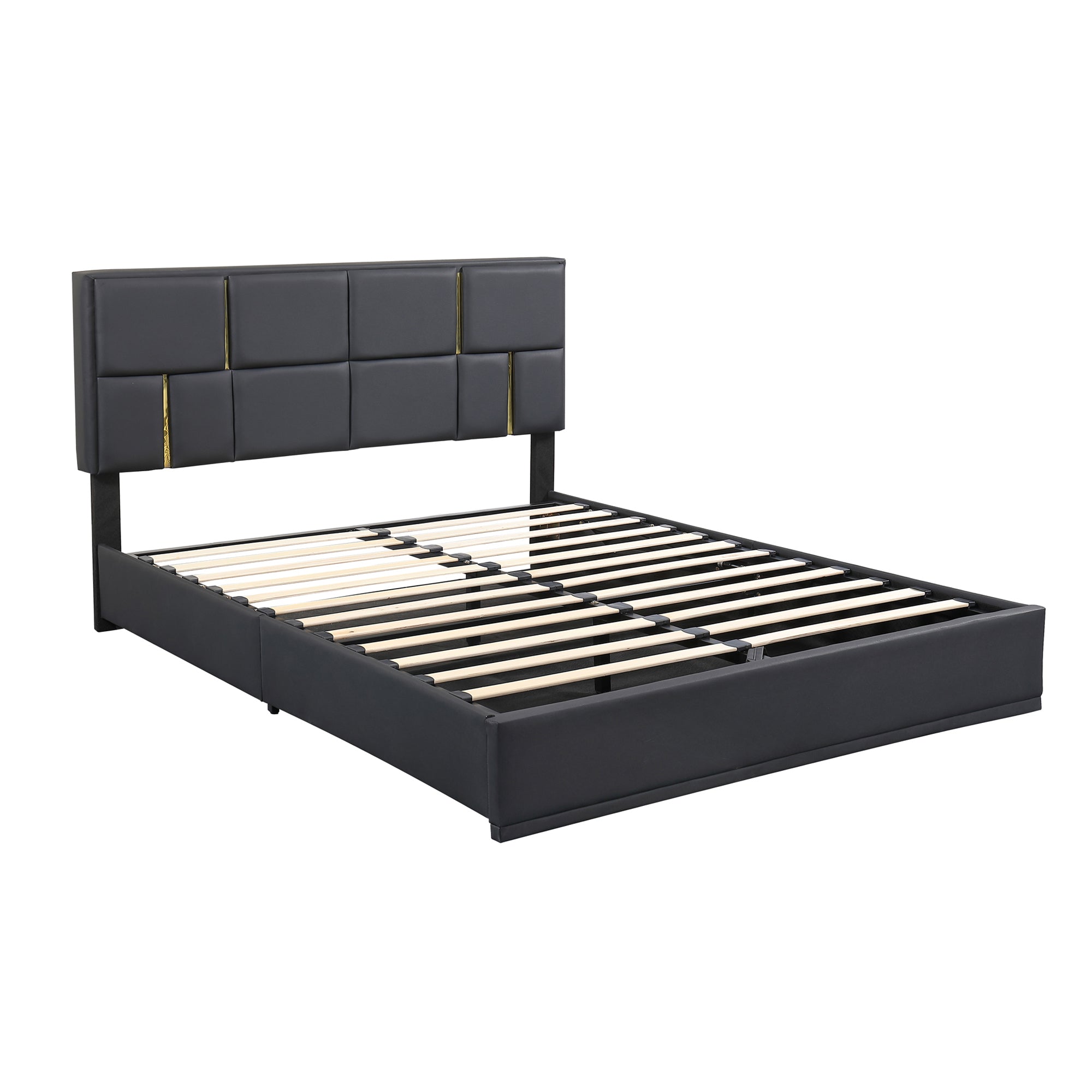 Bellemave® Queen Size Upholstered Platform Bed with Hydraulic Storage System,Storage Ottoman with Metal Legs,Black - Bellemave