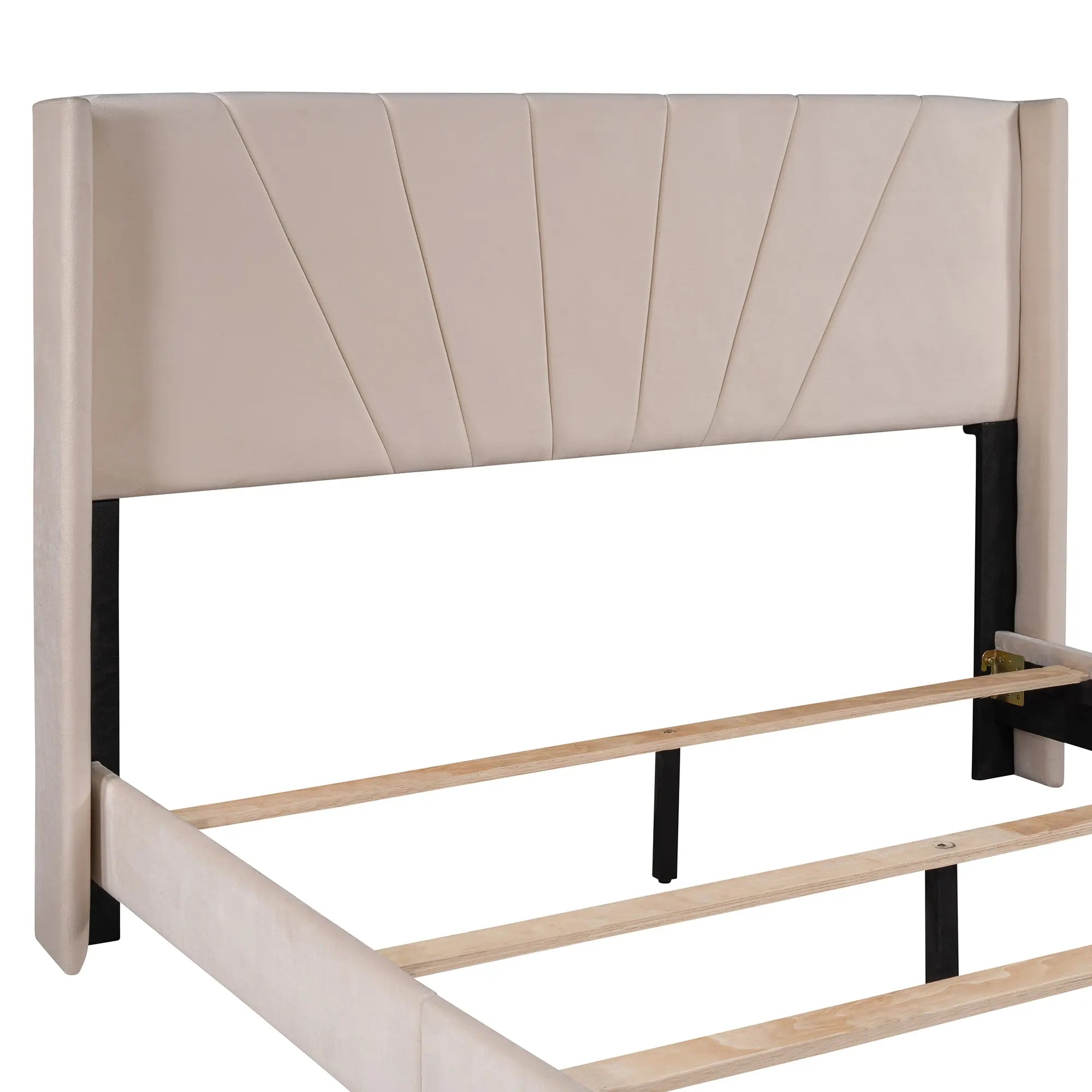 Bellemave® Queen Size Velvet Upholstered Platform Bed, Box Spring Needed - Bellemave