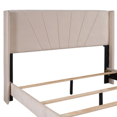 Bellemave® Queen Size Velvet Upholstered Platform Bed, Box Spring Needed - Bellemave