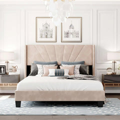 Bellemave® Queen Size Velvet Upholstered Platform Bed, Box Spring Needed - Bellemave
