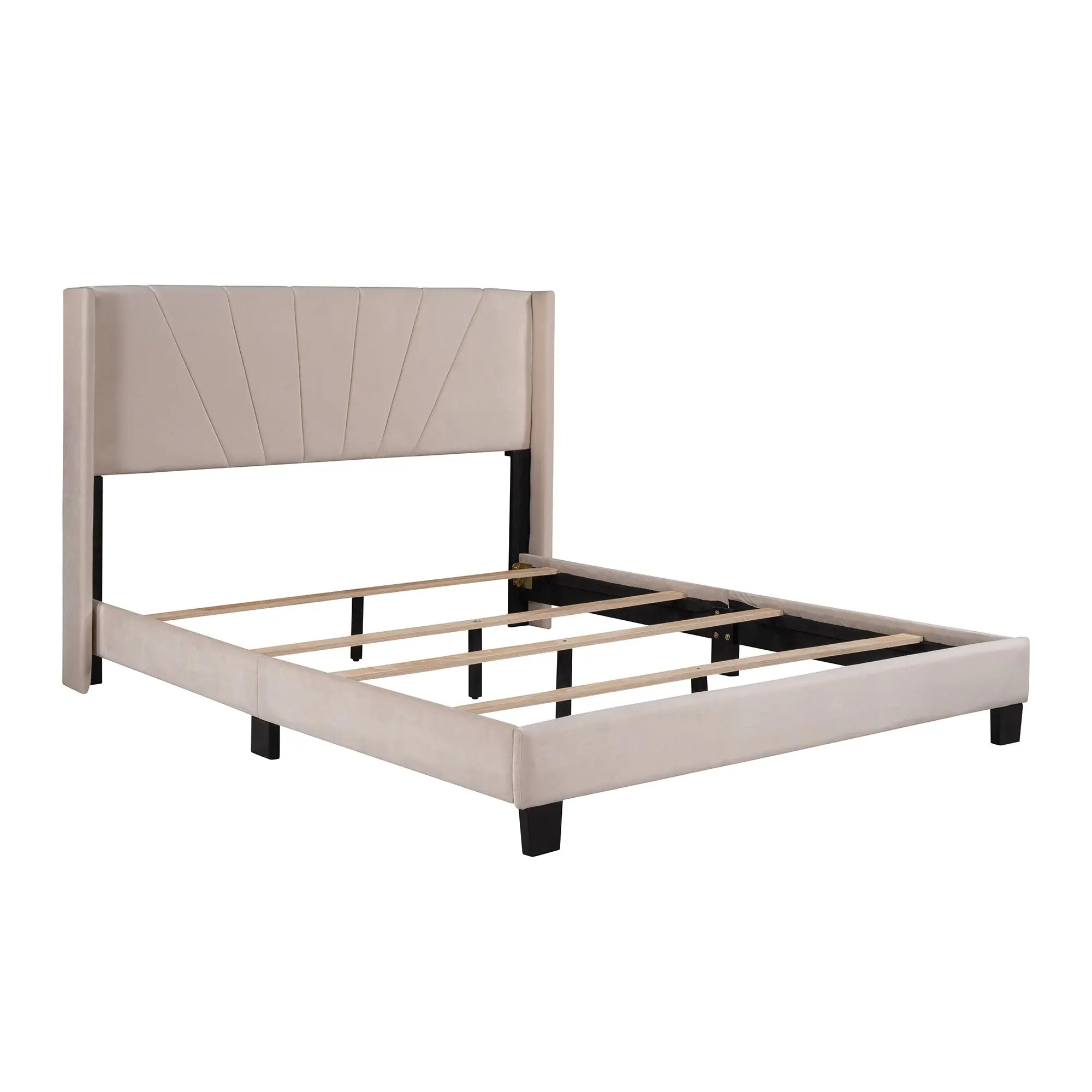Bellemave® Queen Size Velvet Upholstered Platform Bed, Box Spring Needed - Bellemave
