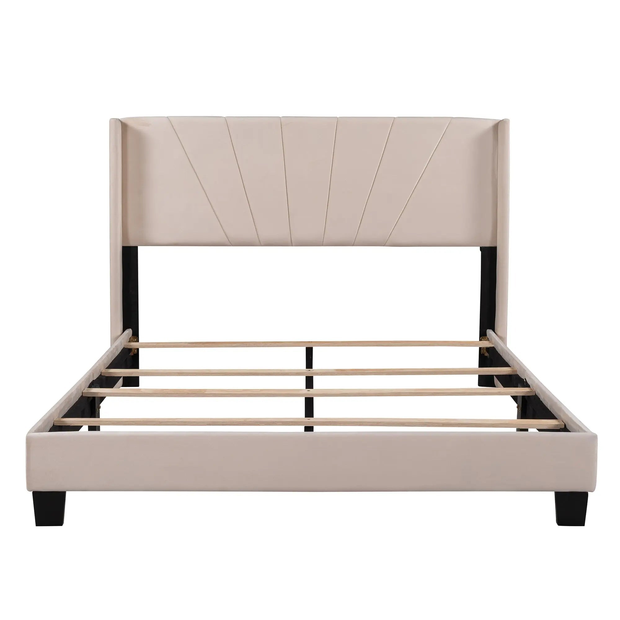 Bellemave® Queen Size Velvet Upholstered Platform Bed, Box Spring Needed - Bellemave