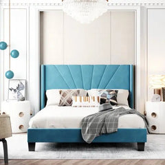 Bellemave® Queen Size Velvet Upholstered Platform Bed, Box Spring Needed - Bellemave