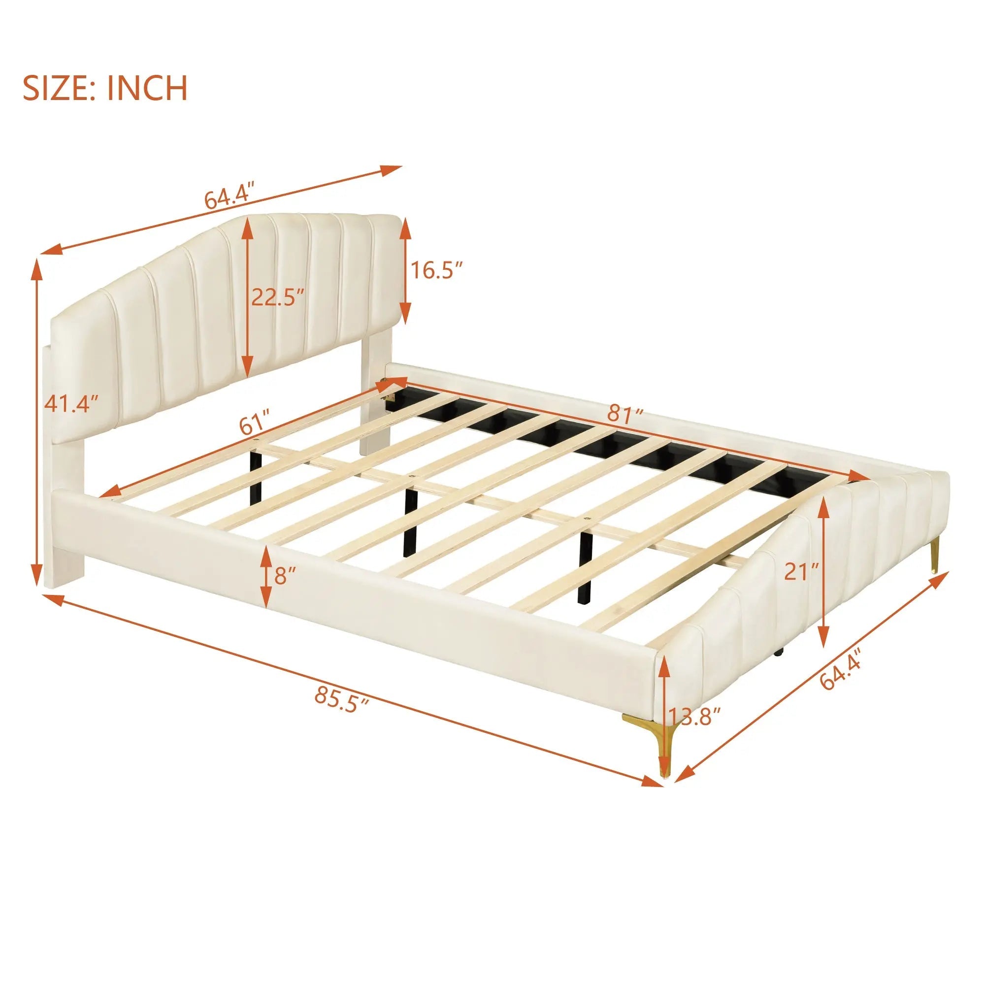 Bellemave® Queen Size Velvet Upholstered Platform Bed with Thick Fabric, Stylish Stripe Decorative Headboard and Metal Bed Leg - Bellemave