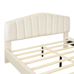 Bellemave® Queen Size Velvet Upholstered Platform Bed with Thick Fabric, Stylish Stripe Decorative Headboard and Metal Bed Leg - Bellemave