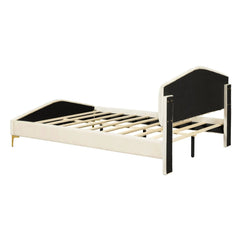 Bellemave® Queen Size Velvet Upholstered Platform Bed with Thick Fabric, Stylish Stripe Decorative Headboard and Metal Bed Leg - Bellemave