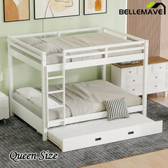 Bellemave® Queen Size Wood Bunk Bed with Ladder and Twin Size Trundle - Bellemave
