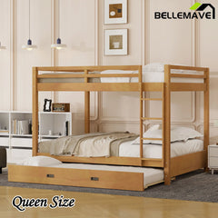 Bellemave® Queen Size Wood Bunk Bed with Ladder and Twin Size Trundle - Bellemave