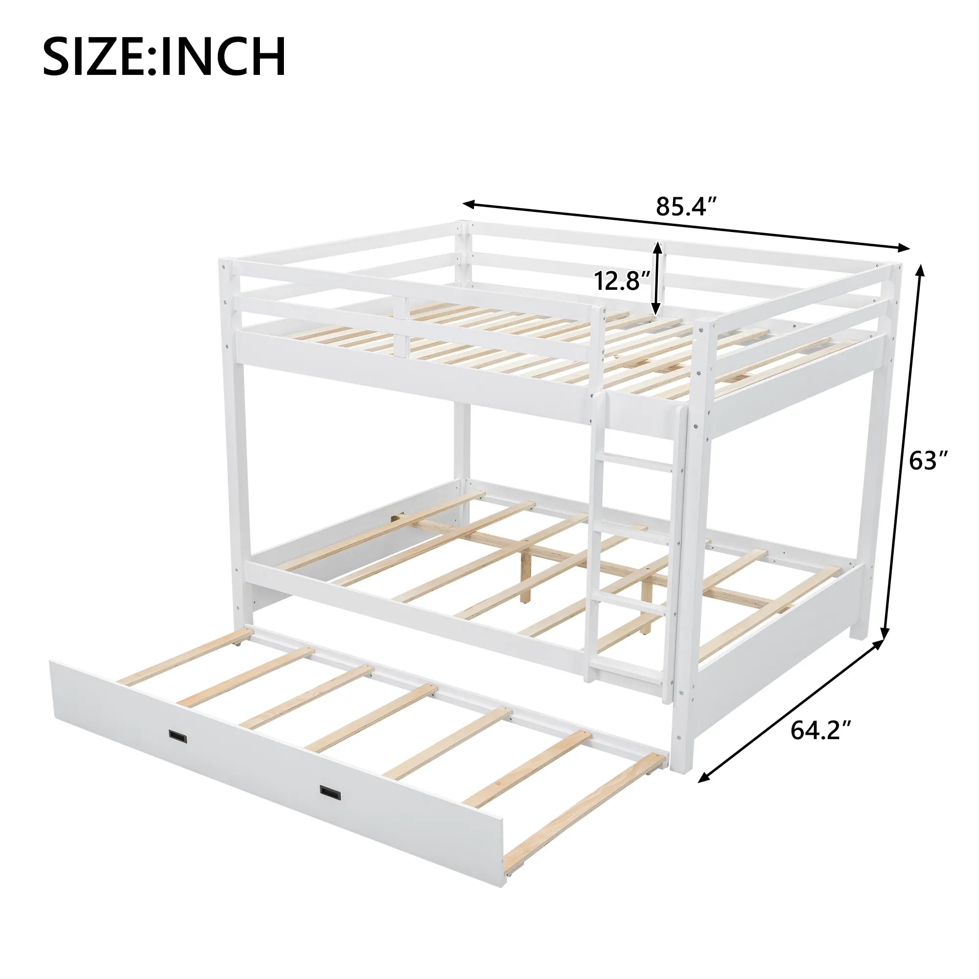 Bellemave® Queen Size Wood Bunk Bed with Ladder and Twin Size Trundle - Bellemave