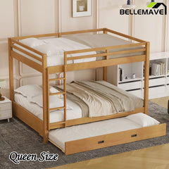 Bellemave® Queen Size Wood Bunk Bed with Ladder and Twin Size Trundle - Bellemave