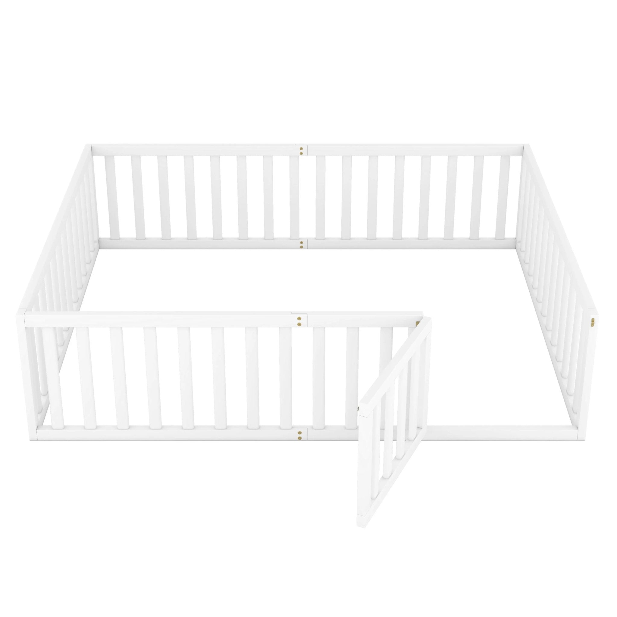 Bellemave® Queen Size Wood Floor Bed Frame with Fence and Door - Bellemave