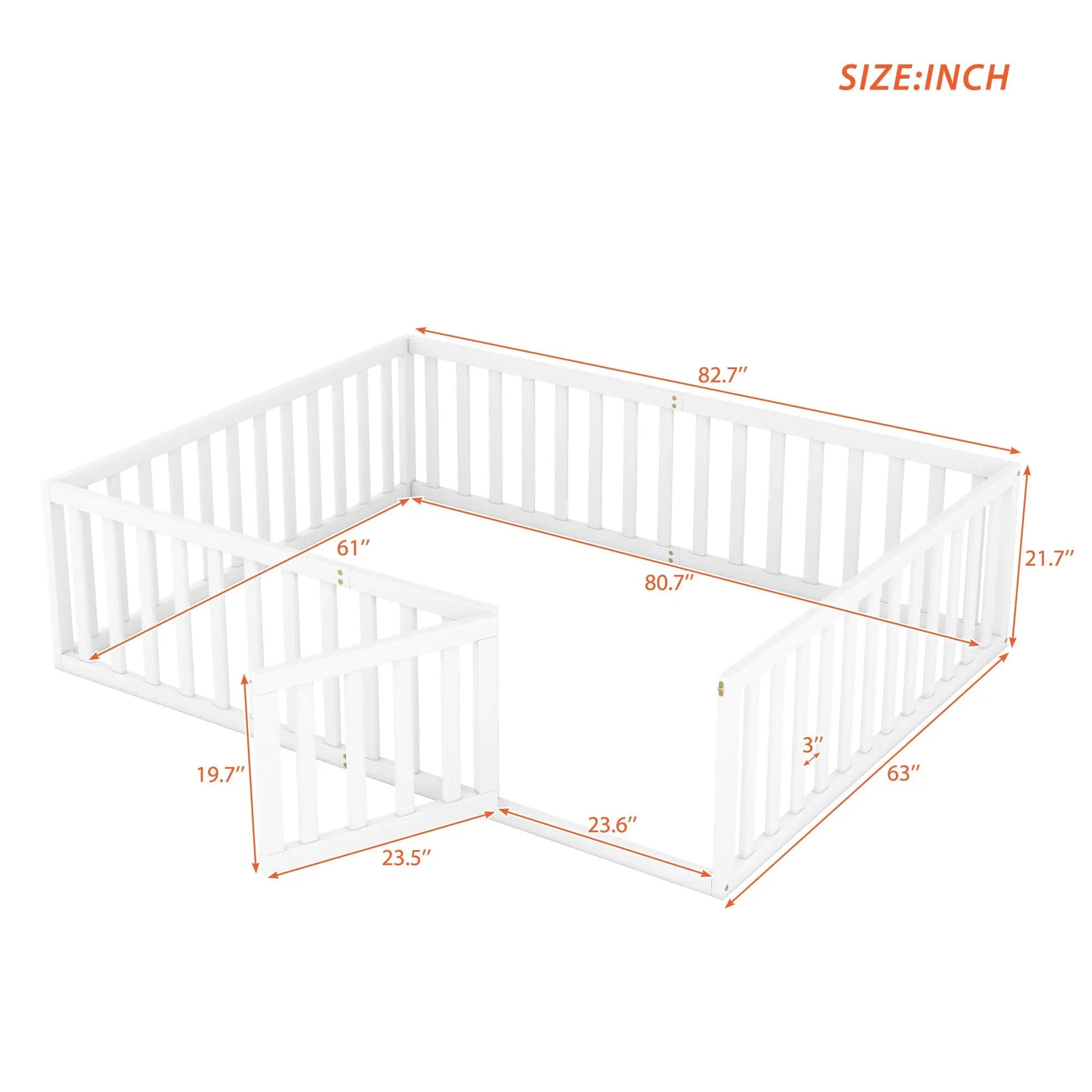 Bellemave® Queen Size Wood Floor Bed Frame with Fence and Door - Bellemave