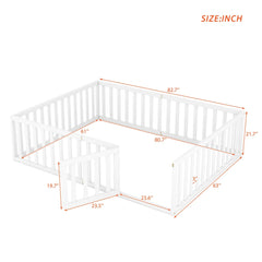 Bellemave® Queen Size Wood Floor Bed Frame with Fence and Door - Bellemave