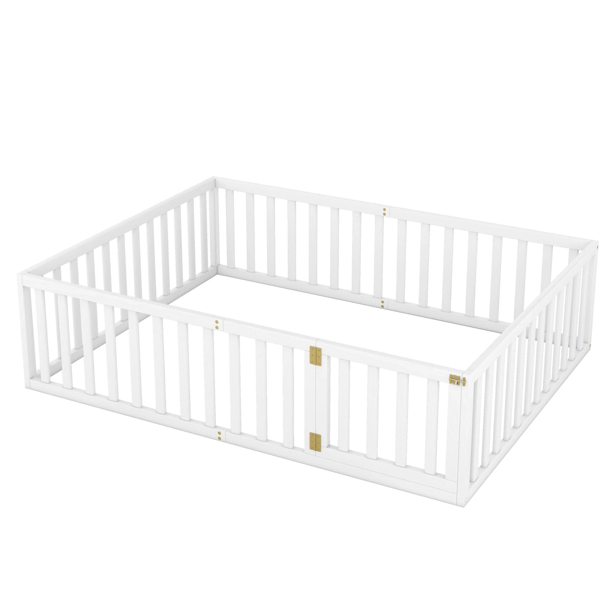 Bellemave® Queen Size Wood Floor Bed Frame with Fence and Door - Bellemave