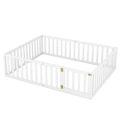Bellemave® Queen Size Wood Floor Bed Frame with Fence and Door - Bellemave