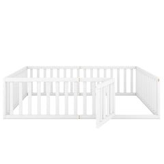 Bellemave® Queen Size Wood Floor Bed Frame with Fence and Door - Bellemave