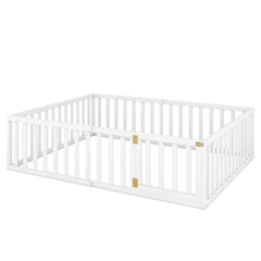 Bellemave® Queen Size Wood Floor Bed Frame with Fence and Door - Bellemave
