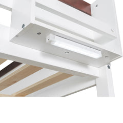 Bellemave® Queen Size Wooden Bunk Bed with Built - in Shelves,Storage Box,LED Light and USB Charging Station - Bellemave