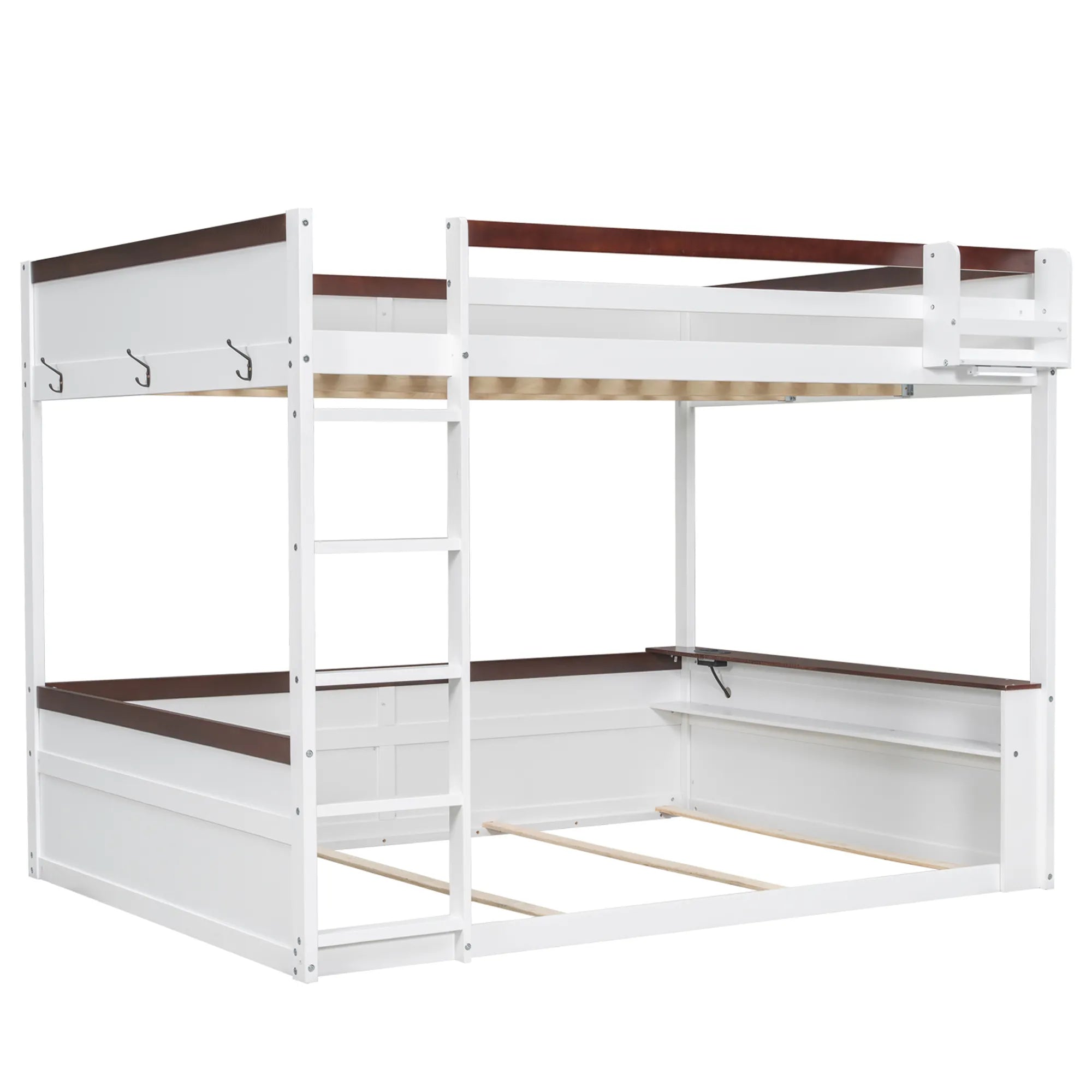 Bellemave® Queen Size Wooden Bunk Bed with Built - in Shelves,Storage Box,LED Light and USB Charging Station - Bellemave