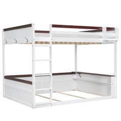 Bellemave® Queen Size Wooden Bunk Bed with Built - in Shelves,Storage Box,LED Light and USB Charging Station - Bellemave