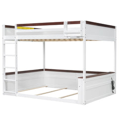 Bellemave® Queen Size Wooden Bunk Bed with Built - in Shelves,Storage Box,LED Light and USB Charging Station - Bellemave
