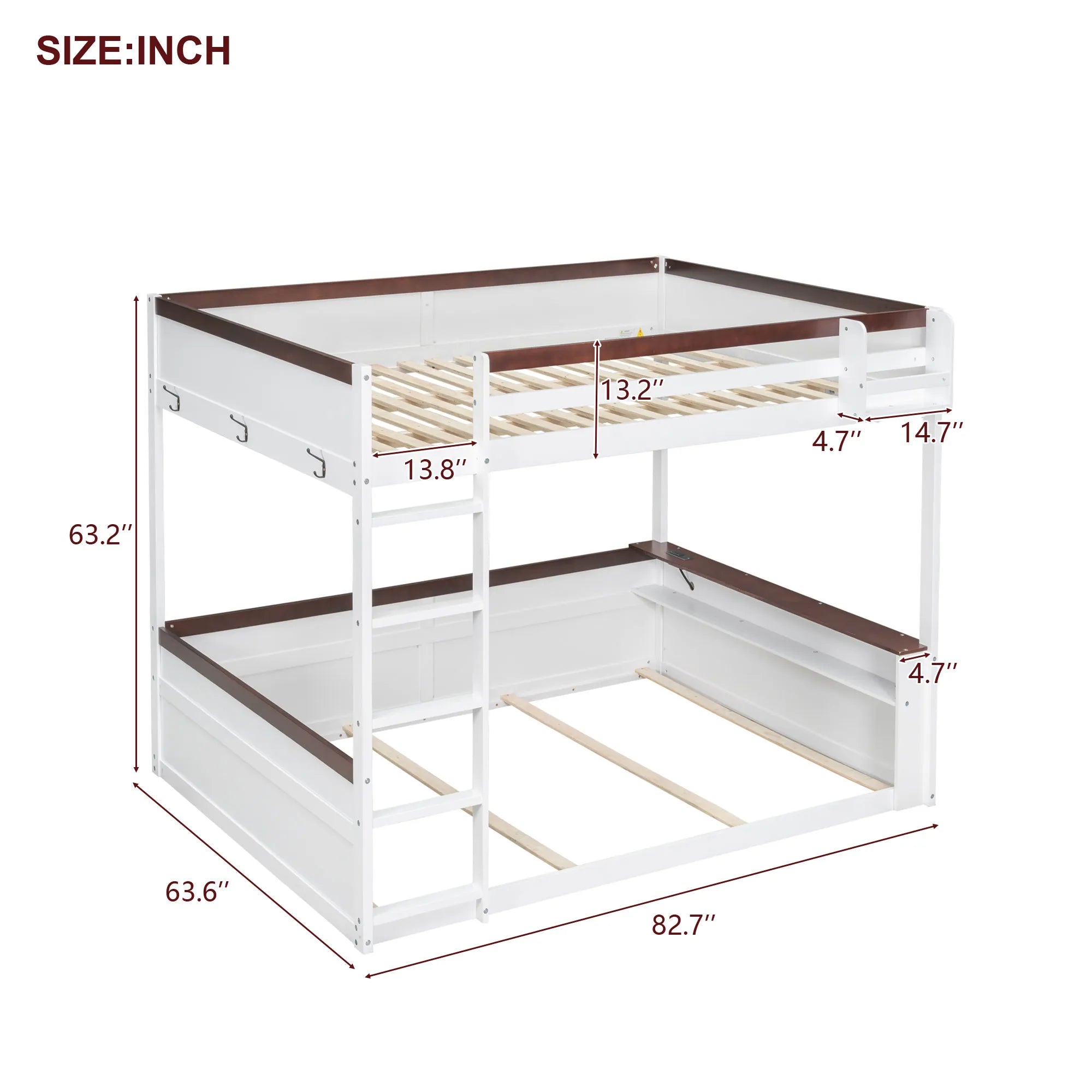 Bellemave® Queen Size Wooden Bunk Bed with Built - in Shelves,Storage Box,LED Light and USB Charging Station - Bellemave