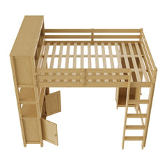 Bellemave® Queen Size Wooden Loft Bed with L - Shaped Desk, Wardrobe, Bookshelf & Bookcase Headboard for Teens Adults, White - Bellemave