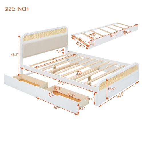 Bellemave® Queen size Wooden Platform Bed with Trundle and 2 Drawers - Bellemave