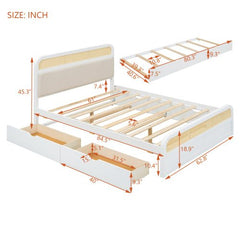 Bellemave® Queen size Wooden Platform Bed with Trundle and 2 Drawers - Bellemave