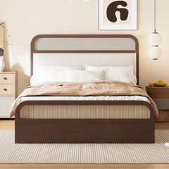Bellemave® Queen size Wooden Platform Bed with Trundle and 2 Drawers - Bellemave