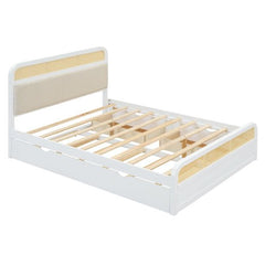 Bellemave® Queen size Wooden Platform Bed with Trundle and 2 Drawers - Bellemave