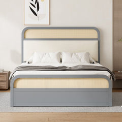 Bellemave® Queen size Wooden Platform Bed with Trundle and 2 Drawers - Bellemave