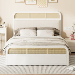 Bellemave® Queen size Wooden Platform Bed with Trundle and 2 Drawers - Bellemave