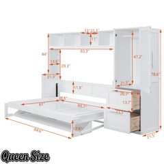 Bellemave® Queen/Full Size Multi - Functional Murphy Bed with Wardrobe, Storage Drawers, Closet, Shelves & Cabinet, Wood Foldable Bed - Bellemave