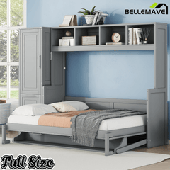 Bellemave® Queen/Full Size Multi - Functional Murphy Bed with Wardrobe, Storage Drawers, Closet, Shelves & Cabinet, Wood Foldable Bed - Bellemave