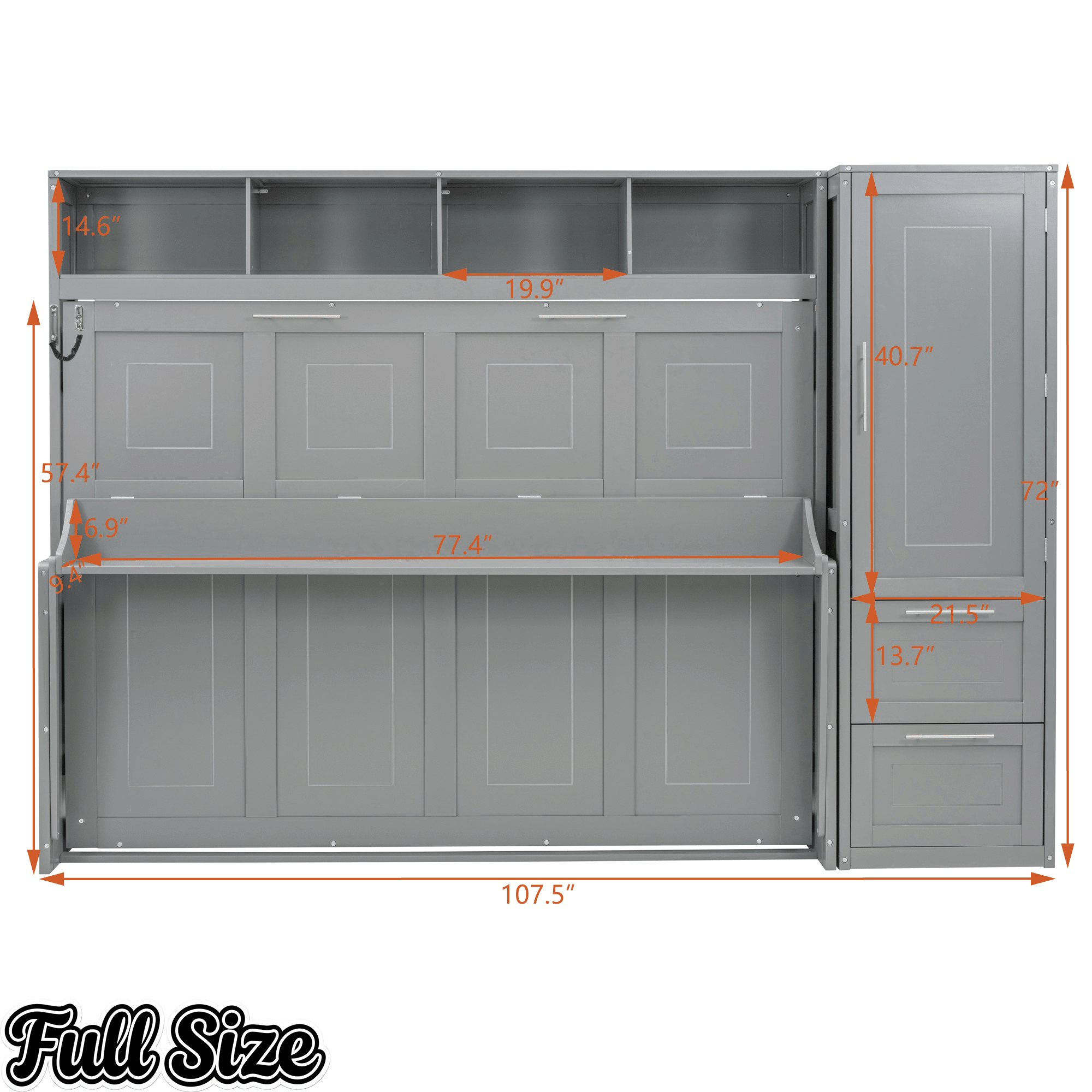 Bellemave® Queen/Full Size Multi - Functional Murphy Bed with Wardrobe, Storage Drawers, Closet, Shelves & Cabinet, Wood Foldable Bed - Bellemave