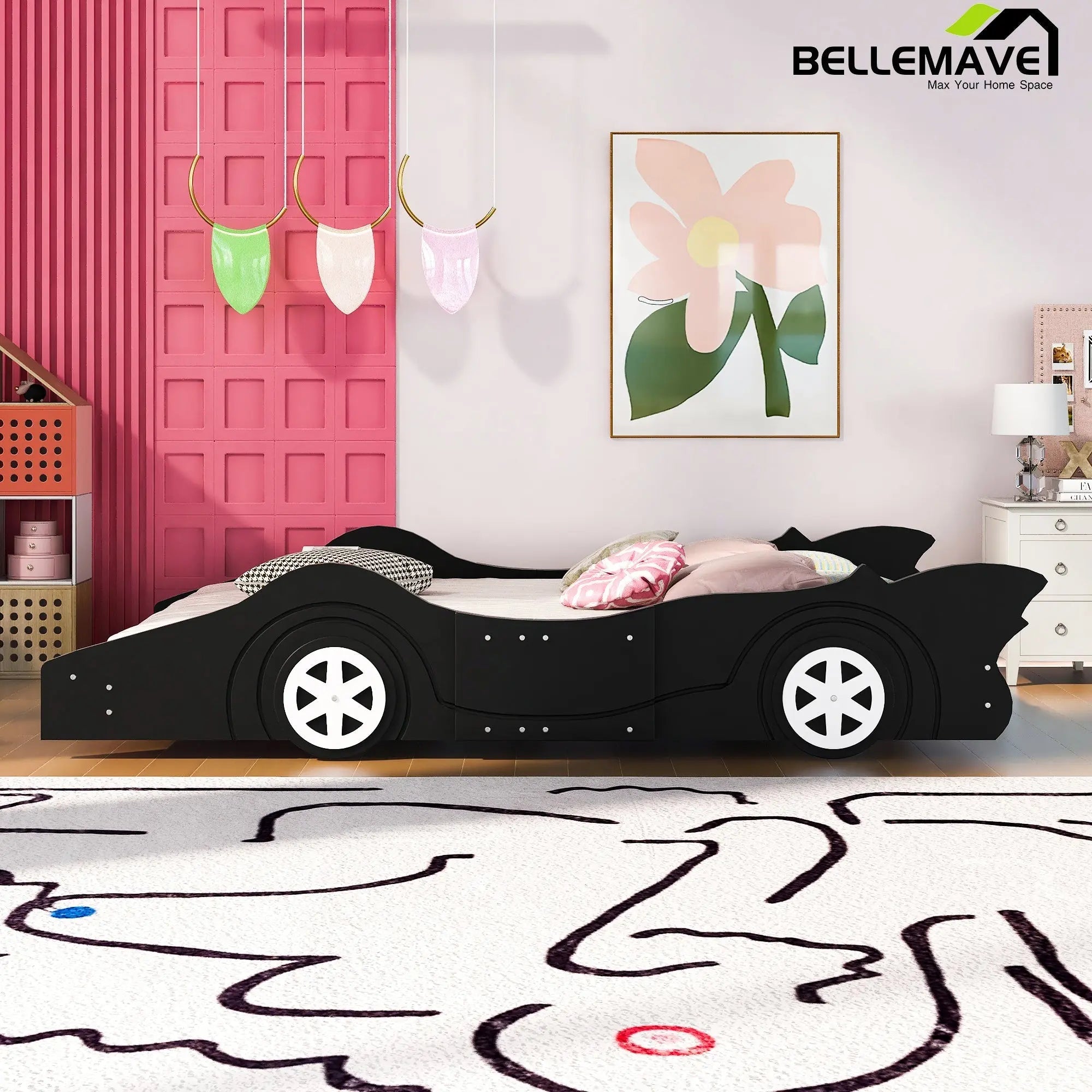 Bellemave® Race Car - Shaped Platform Bed with Wheels - Bellemave