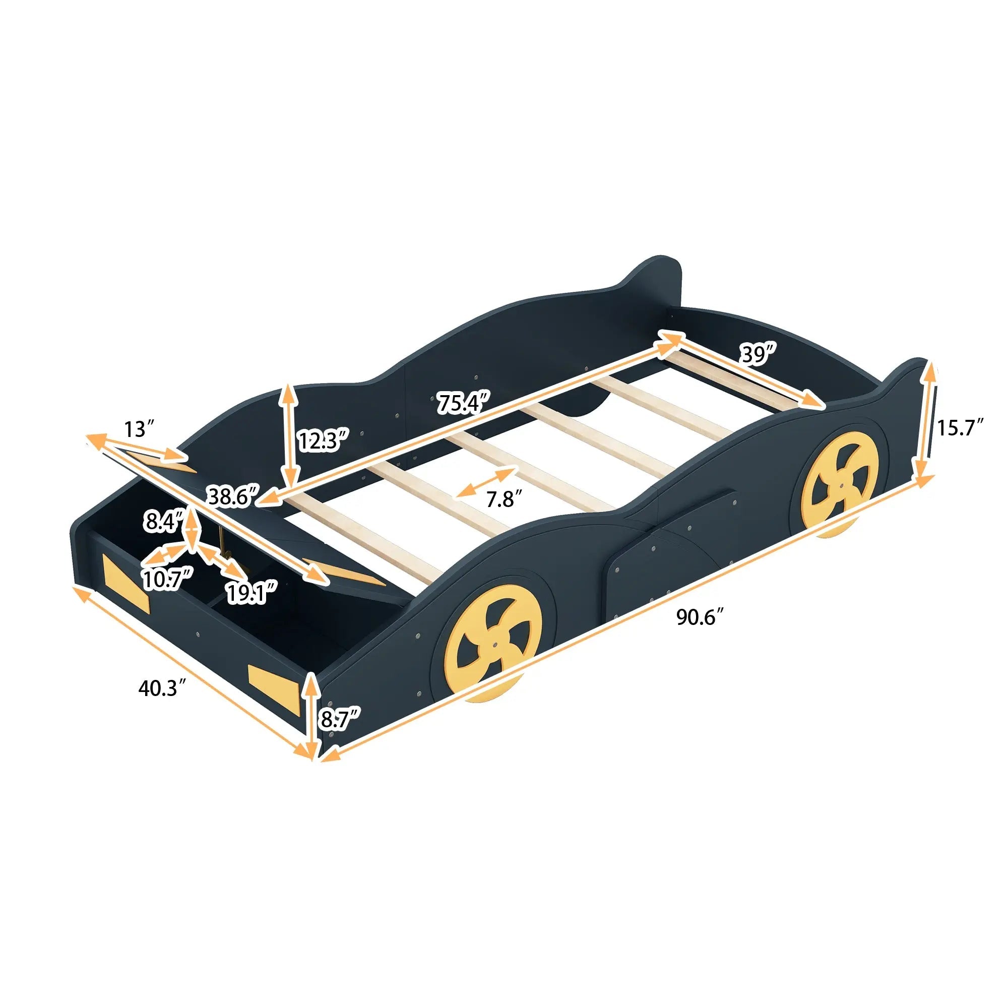 Bellemave® Race Car - Shaped Platform Bed with Wheels and Storage - Bellemave