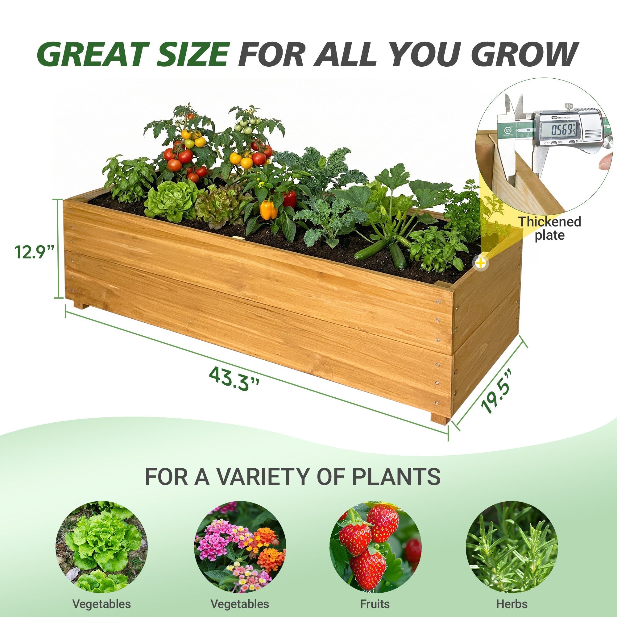 Bellemave® Raised Garden Bed with Liner, Solid Fir Wood Outdoor Planter Box,Natural - Bellemave